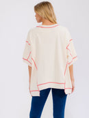 WOMEN'S SHORT SLEEVE SEQUINS GRAPHIC HIGH-LOW OVERSIZED SHIRT