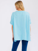 WOMEN'S SHORT SLEEVE SEQUINS GRAPHIC HIGH-LOW OVERSIZED SHIRT