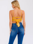 WOMEN'S SLEEVELESS OPEN BACK FLORAL CROP TOP