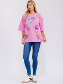 WOMEN'S SHORT SLEEVE SEQUINS GRAPHIC OVERSIZED SHIRT