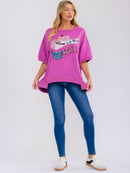 WOMEN'S SHORT SLEEVE SEQUINS GRAPHIC HIGH-LOW OVERSIZED SHIRT