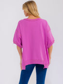 WOMEN'S SHORT SLEEVE SEQUINS GRAPHIC HIGH-LOW OVERSIZED SHIRT