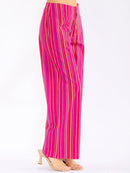 WOMEN'S BUTTON CLOSURE FRONT POCKETS WIDE LEG MULTI STRIPES PANTS