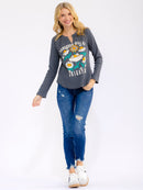 WOMEN'S LONG SLEEVE V-NECK GRAPHIC TOP