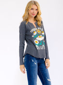 WOMEN'S LONG SLEEVE V-NECK GRAPHIC TOP