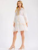WOMEN'S LONG BELL SLEEVE V-NECK SEQUINS CROCHET TIERED MINI DRESS