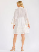 WOMEN'S LONG BELL SLEEVE V-NECK SEQUINS CROCHET TIERED MINI DRESS
