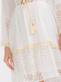 WOMEN'S LONG BELL SLEEVE V-NECK SEQUINS CROCHET TIERED MINI DRESS