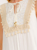 WOMEN'S SLEEVELESS V-NECK TIERED CROCHET SHIMMER MAXI DRESS