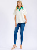 WOMEN'S SHORT SLEEVE V-NECK SEQUINS GRAPHIC SHIRT