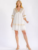 WOMEN'S SHORT SLEEVE V-NECK SHIMMER LACE CROCHET MINI DRESS