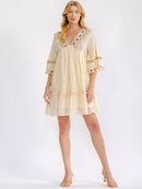 WOMEN'S SHORT SLEEVE V-NECK SHIMMER LACE CROCHET MINI DRESS