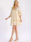 WOMEN'S SHORT SLEEVE V-NECK SHIMMER LACE CROCHET MINI DRESS
