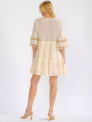 WOMEN'S SHORT SLEEVE V-NECK SHIMMER LACE CROCHET MINI DRESS