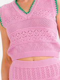 WOMEN'S SLEEVELESS V-NECK TANK TOP & ELASTIC WAIST MINI SKIRT CROCHET 2PC. SET