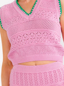 WOMEN'S SLEEVELESS V-NECK TANK TOP & ELASTIC WAIST MINI SKIRT CROCHET 2PC. SET