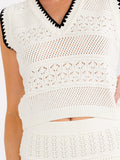 WOMEN'S SLEEVELESS V-NECK TANK TOP & ELASTIC WAIST MINI SKIRT CROCHET 2PC. SET