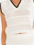 WOMEN'S SLEEVELESS V-NECK TANK TOP & ELASTIC WAIST MINI SKIRT CROCHET 2PC. SET