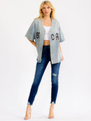 WOMEN'S SHORT SLEEVE BUTTON UP GRAPHIC WASHED DENIM TOP