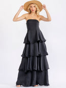 WOMEN'S SLEEVELESS RUFFLE TIERED TUBE MAXI DRESS