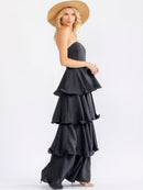WOMEN'S SLEEVELESS RUFFLE TIERED TUBE MAXI DRESS
