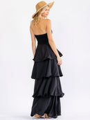 WOMEN'S SLEEVELESS RUFFLE TIERED TUBE MAXI DRESS