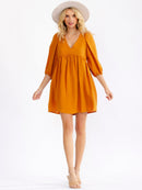WOMEN'S 3/4 SLEEVE V-NECK LOOSE FIT MINI DRESS