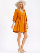 WOMEN'S 3/4 SLEEVE V-NECK LOOSE FIT MINI DRESS