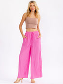 WOMEN'S ELASTIC WAIST FRONT POCKETS WIDE LEG PANTS