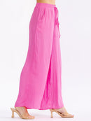 WOMEN'S ELASTIC WAIST FRONT POCKETS WIDE LEG PANTS