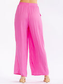 WOMEN'S ELASTIC WAIST FRONT POCKETS WIDE LEG PANTS