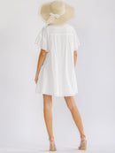 WOMEN'S SHORT SLEEVE BUTTON UP EYELET LOOSE FIT MINI DRESS