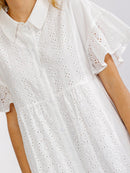 WOMEN'S SHORT SLEEVE BUTTON UP EYELET LOOSE FIT MINI DRESS