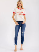 WOMEN'S SHORT SLEEVE COLORBLOCK GRAPHIC BASIC SHIRT