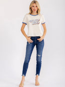 WOMEN'S SHORT SLEEVE COLORBLOCK GRAPHIC BASIC SHIRT