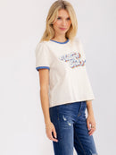 WOMEN'S SHORT SLEEVE COLORBLOCK GRAPHIC BASIC SHIRT