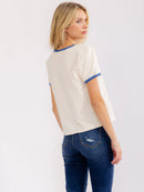 WOMEN'S SHORT SLEEVE COLORBLOCK GRAPHIC BASIC SHIRT