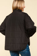 BLACK HIGH NECK ZIPPER UP PUFFER JACKET WITH POCKET