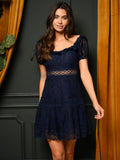 WOMEN'S SHORT SLEEVE RUFFLE LACE MINI DRESS