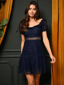 WOMEN'S SHORT SLEEVE RUFFLE LACE MINI DRESS