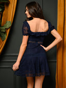 WOMEN'S SHORT SLEEVE RUFFLE LACE MINI DRESS