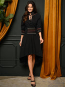 WOMEN'S 3/4 SLEEVE HI-LOW MIDI DRESS