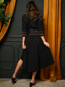 WOMEN'S 3/4 SLEEVE HI-LOW MIDI DRESS