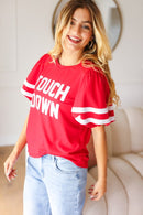 Stand Out Red "TOUCHDOWN" Sequin Bubble Sleeve Game Day Top (Open Pack)