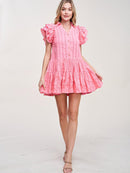 WOMEN'S SHORT SLEEVE V-NECK RUFFLE MINI DRESS