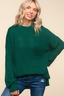 Plus Hunter Green  Mock Neck Long Pullover Sweater