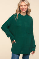 Plus Hunter Green  Mock Neck Long Pullover Sweater