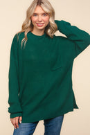 Plus Hunter Green  Mock Neck Long Pullover Sweater