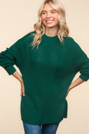 Plus Hunter Green  Mock Neck Long Pullover Sweater