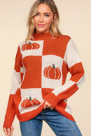 Checkered Pumpkin Jacquard Oversized Sweater